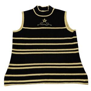 St. John Womens Size M Black Gold Stripe Sleeveless Knit Turtle Neck Top